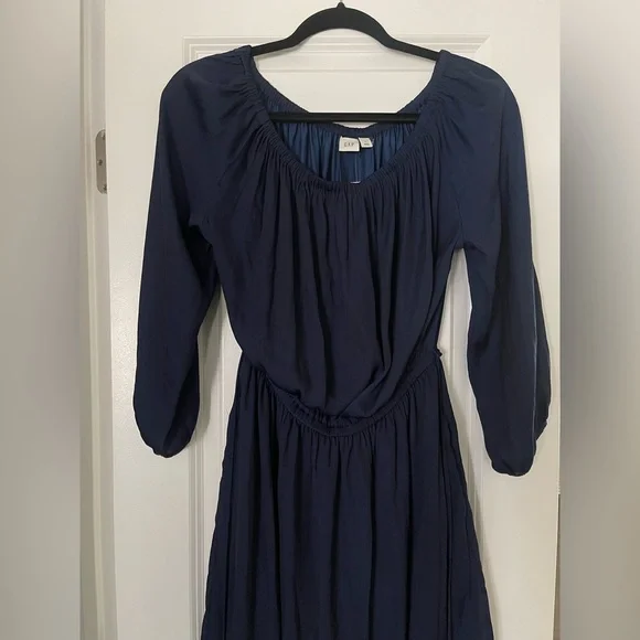 NWT GAP Navy Blue Ruched Tie Front Sundress with Bishop Sleeves Size Small - Picture 1 of 5